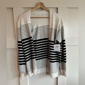 89th & Madison Black and White Striped Cardigan